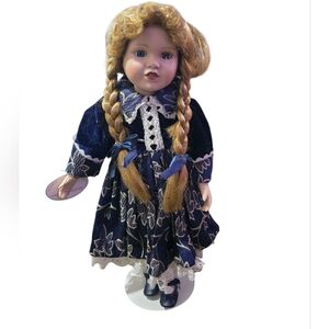 Elegant Blue and White Doll with Braided Hair